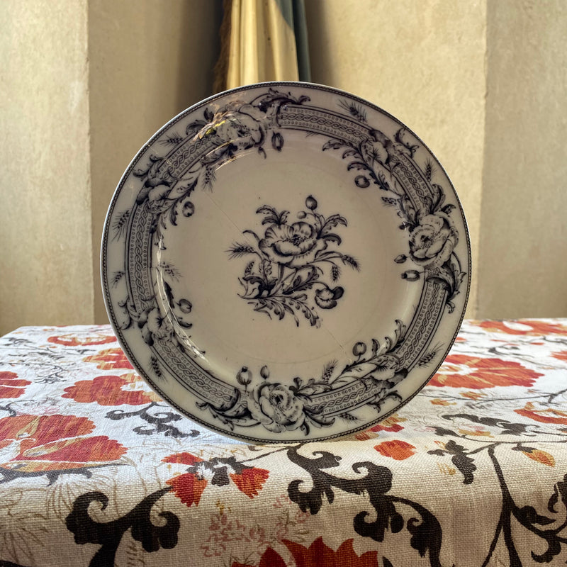 Antique black & white porcelain plate